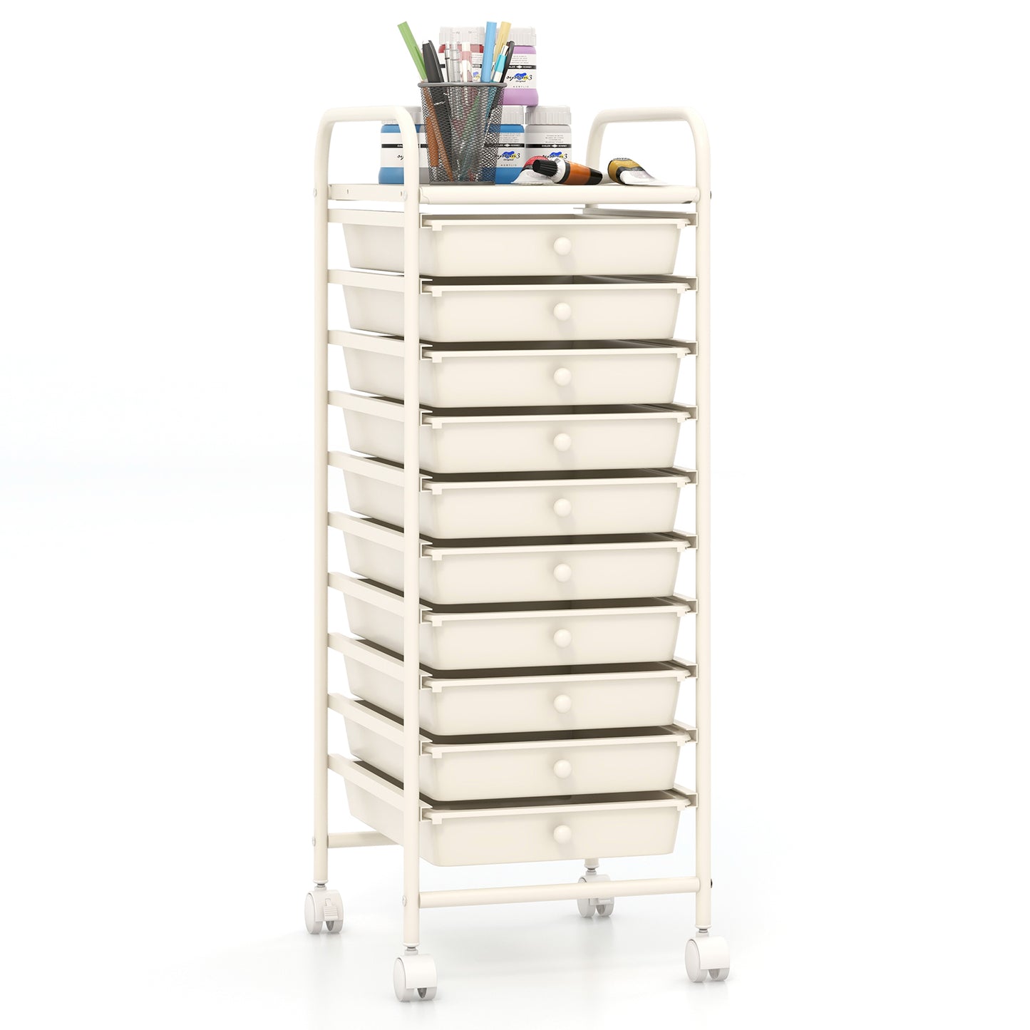 10 Drawer Rolling Storage Cart Organizer with 4 Universal Casters-White Kids Crystal