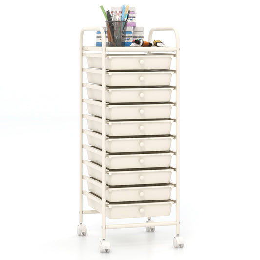 10 Drawer Rolling Storage Cart Organizer with 4 Universal Casters-White Kids Crystal