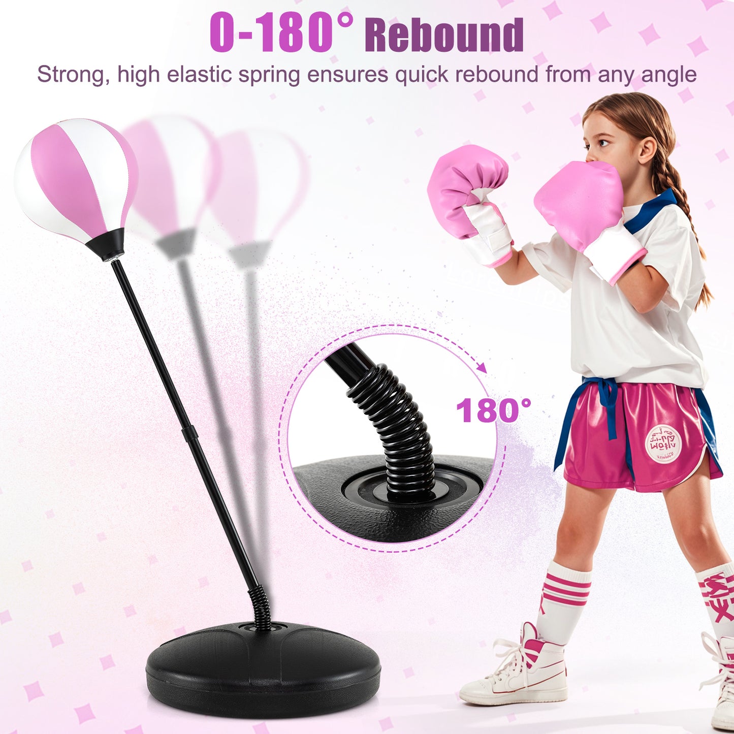 Kids Adjustable Stand Punching Bag Toy Set with Boxing Glove and Base-Pink Kids Crystal