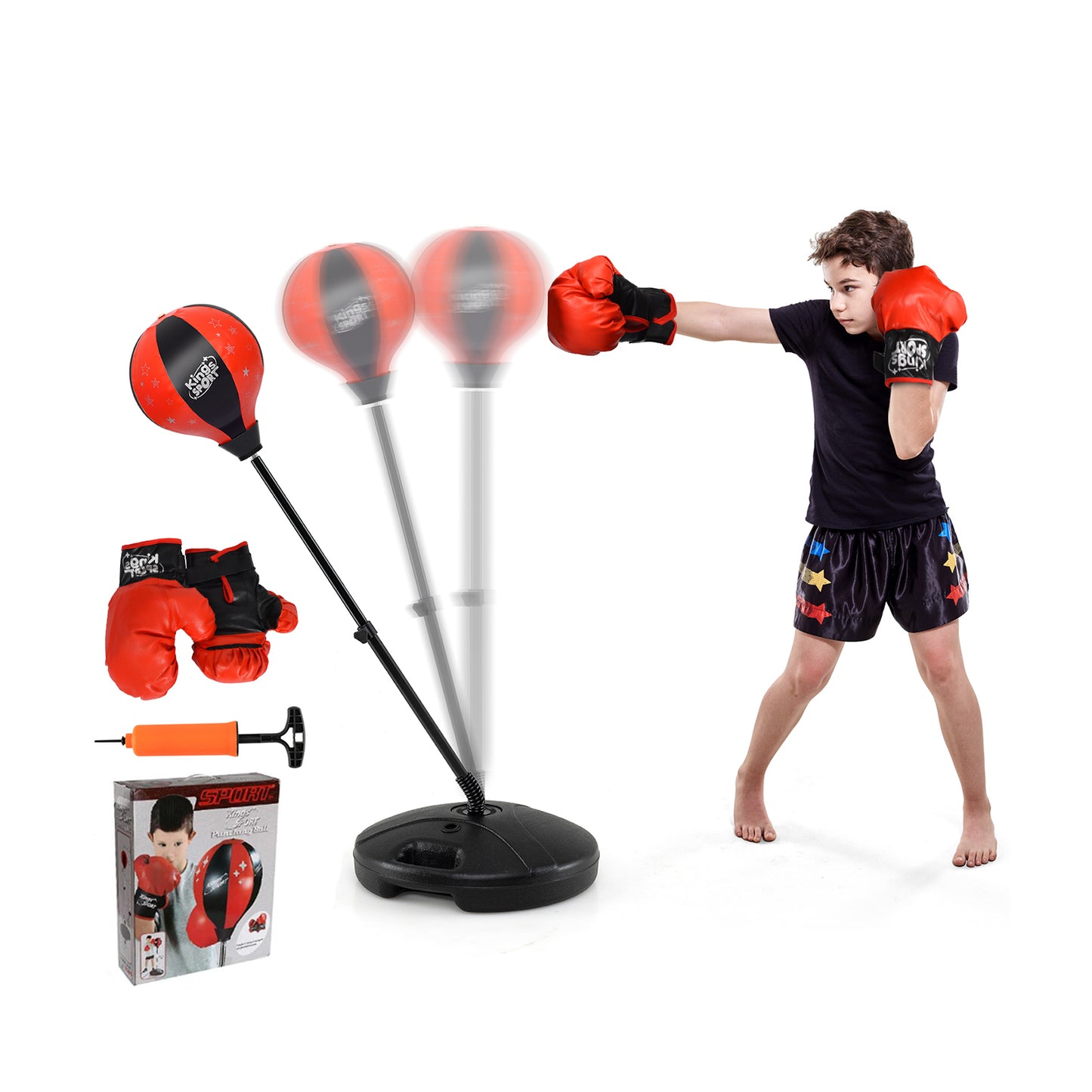 Kids Adjustable Stand Punching Bag Toy Set with Boxing Glove-Black &amp; Red Kids Crystal