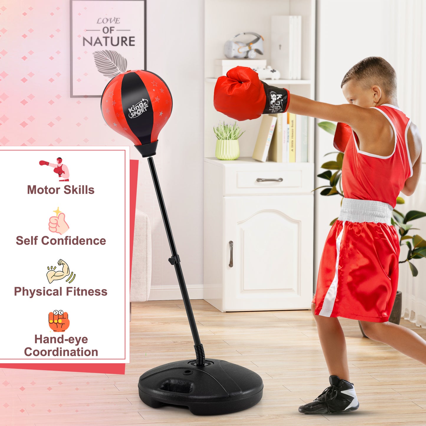 Kids Adjustable Stand Punching Bag Toy Set with Boxing Glove-Black &amp; Red Kids Crystal