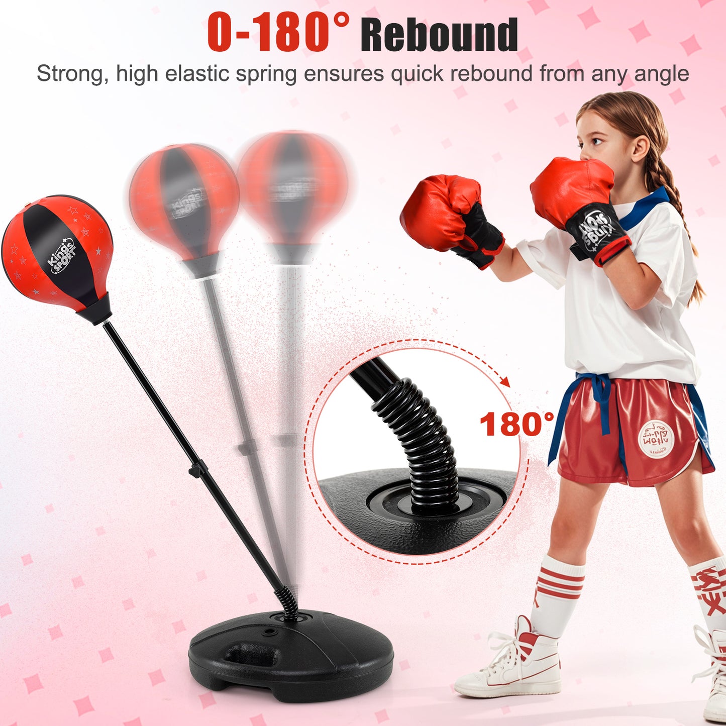 Kids Adjustable Stand Punching Bag Toy Set with Boxing Glove-Black &amp; Red Kids Crystal