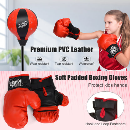Kids Adjustable Stand Punching Bag Toy Set with Boxing Glove-Black &amp; Red