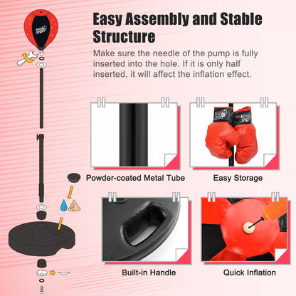 Kids Adjustable Stand Punching Bag Toy Set with Boxing Glove-Black &amp; Red