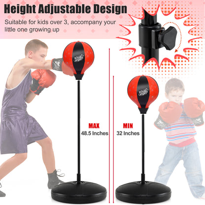Kids Adjustable Stand Punching Bag Toy Set with Boxing Glove-Black &amp; Red