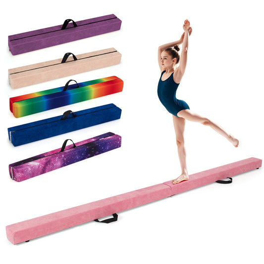 Folding Balance Beam with Solid Wood Base and Anti-slip Bottom-Light Pink Kids Crystal