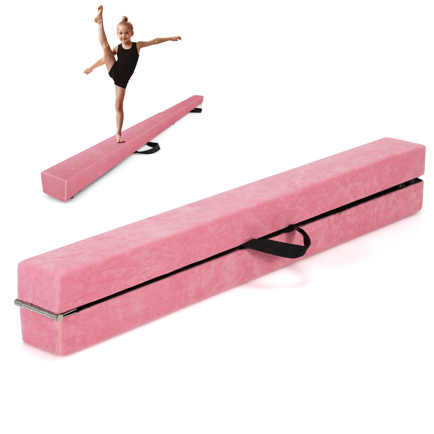 Folding Balance Beam with Solid Wood Base and Anti-slip Bottom-Light Pink Kids Crystal