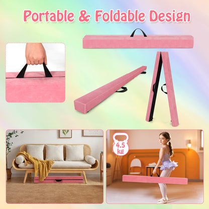Folding Balance Beam with Solid Wood Base and Anti-slip Bottom-Light Pink