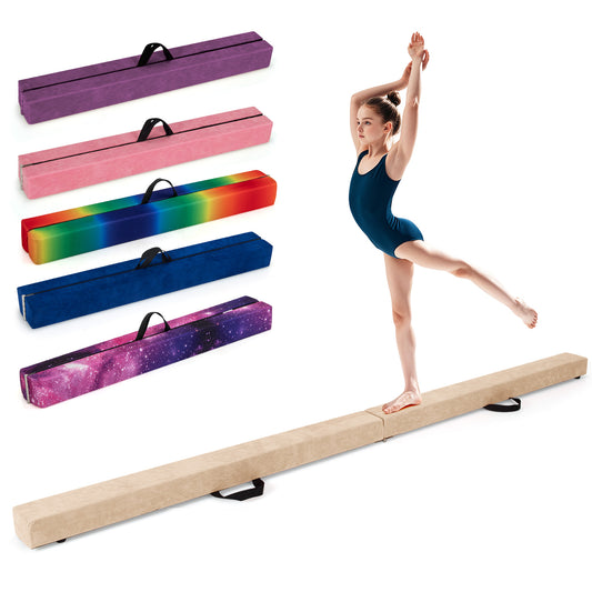 Folding Balance Beam with Solid Wood Base and Anti-slip Bottom-Beige Kids Crystal