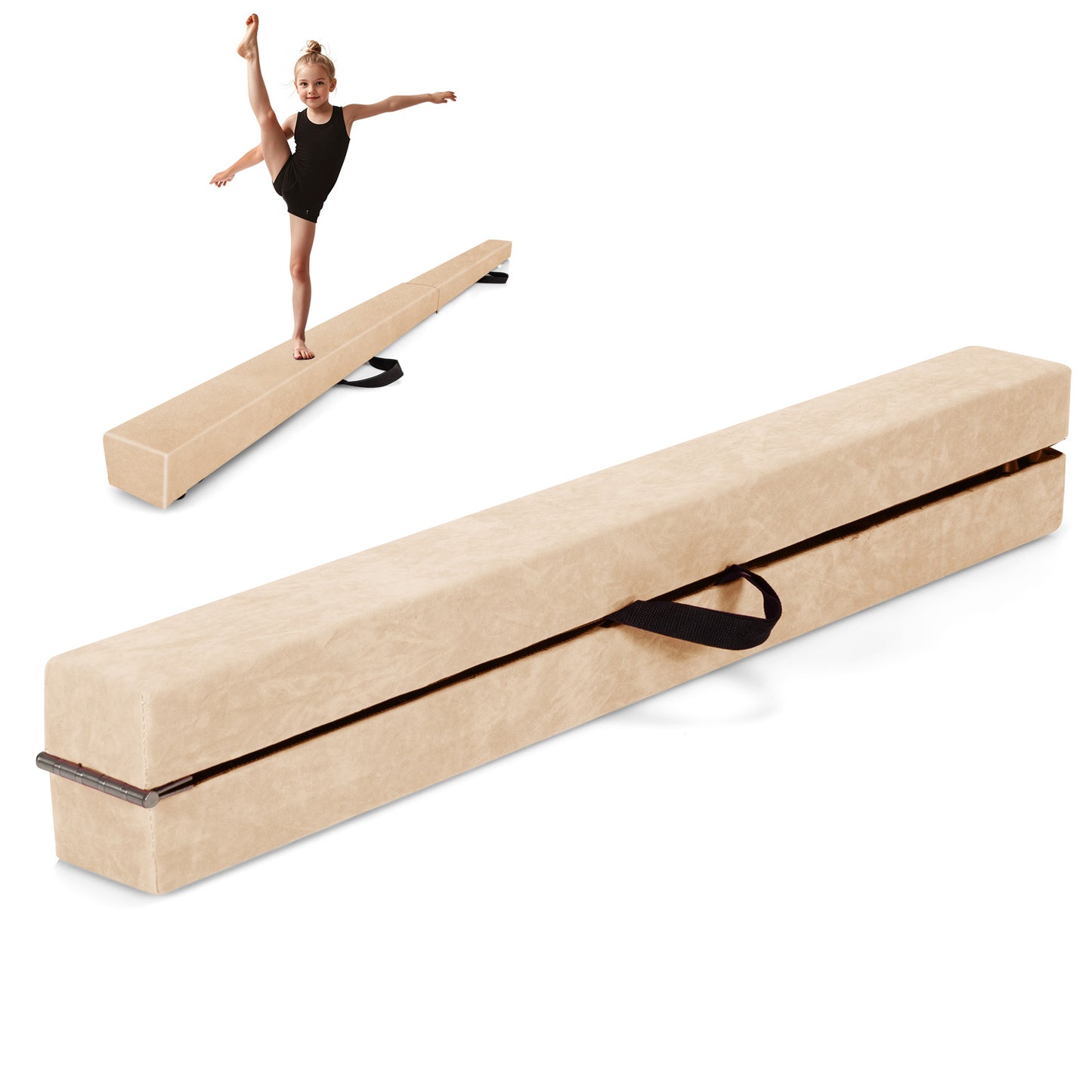 Folding Balance Beam with Solid Wood Base and Anti-slip Bottom-Beige Kids Crystal