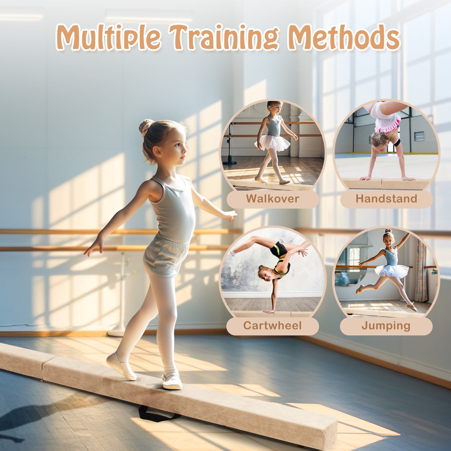 Folding Balance Beam with Solid Wood Base and Anti-slip Bottom-Beige Kids Crystal