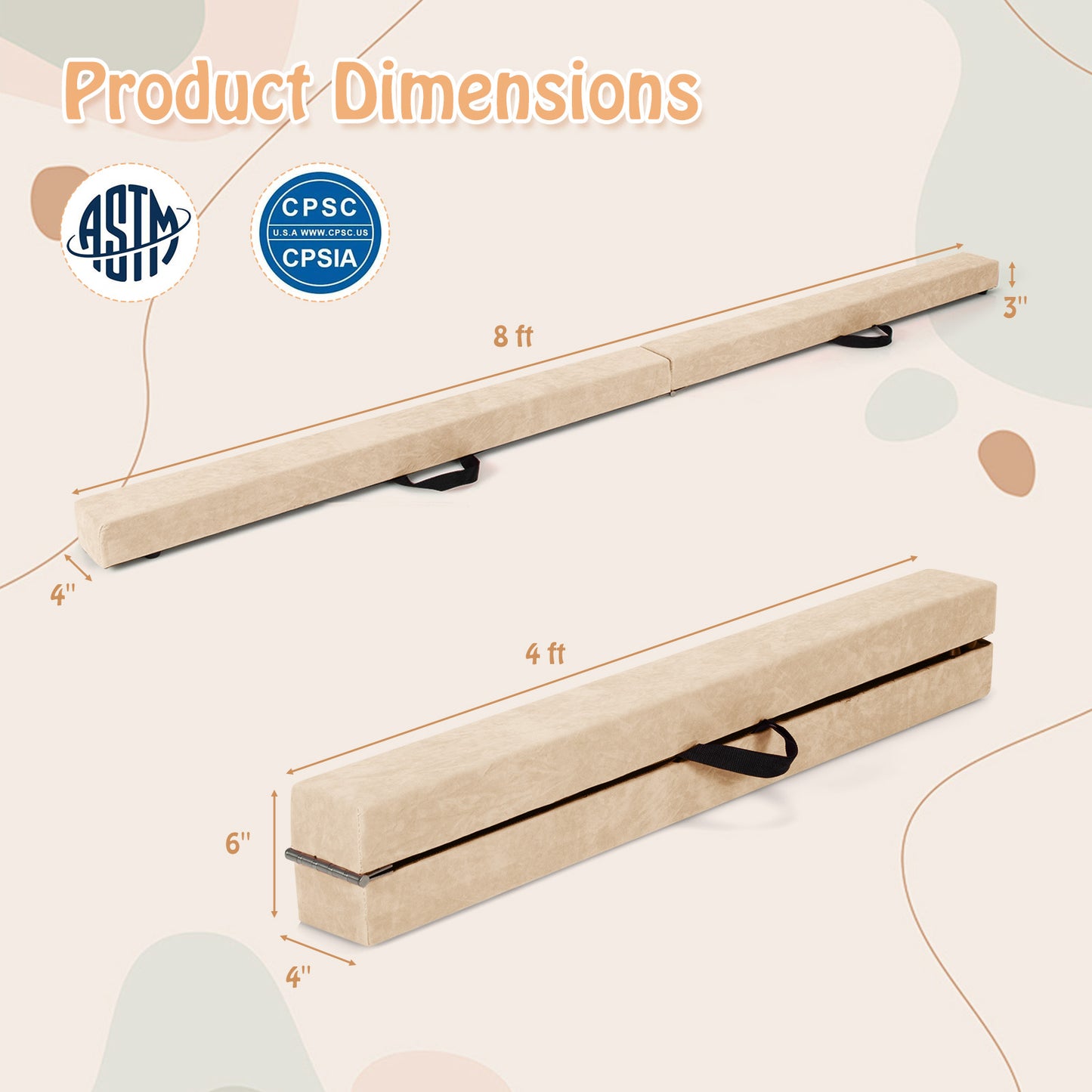 Folding Balance Beam with Solid Wood Base and Anti-slip Bottom-Beige Kids Crystal