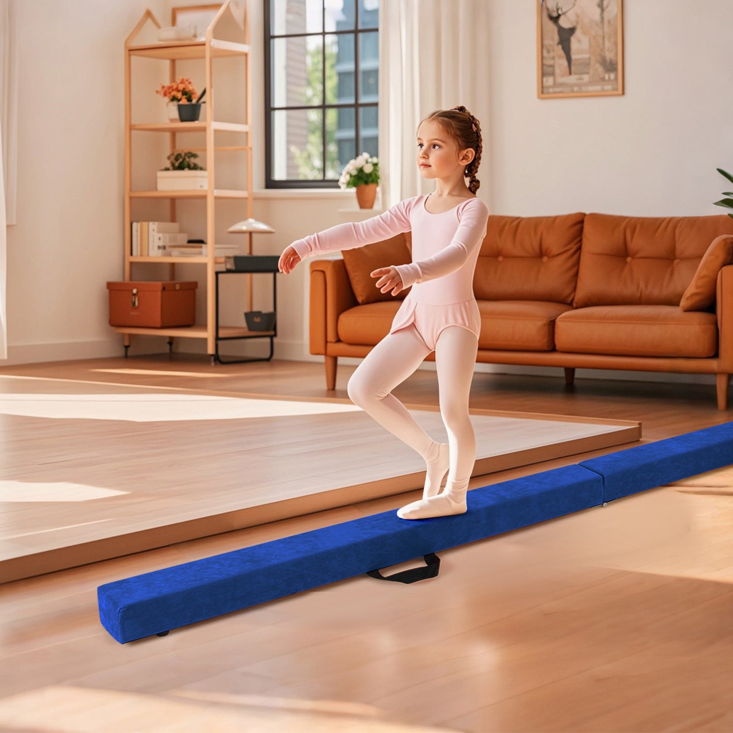 Folding Balance Beam with Solid Wood Base and Anti-slip Bottom-Blue Kids Crystal