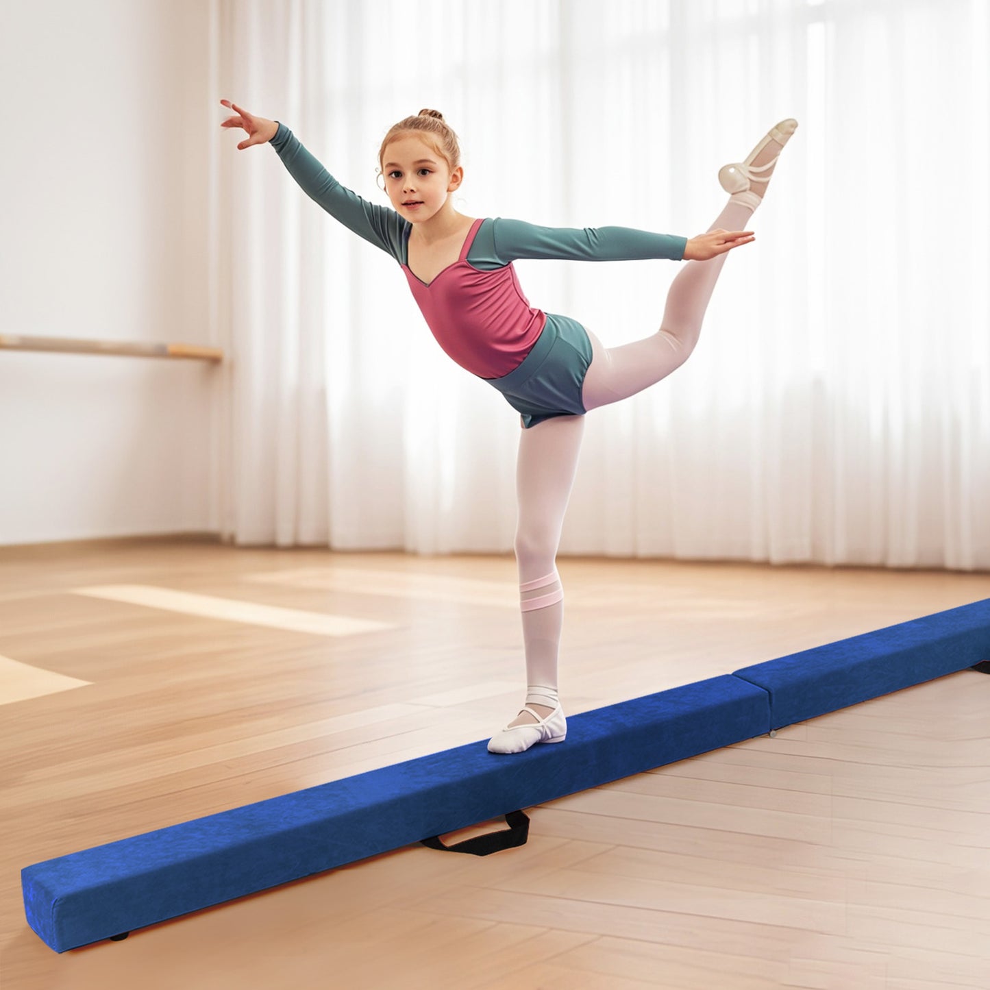 Folding Balance Beam with Solid Wood Base and Anti-slip Bottom-Blue Kids Crystal