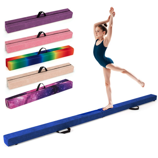 Folding Balance Beam with Solid Wood Base and Anti-slip Bottom-Blue Kids Crystal
