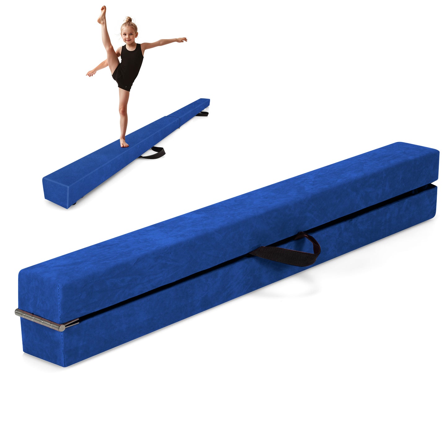 Folding Balance Beam with Solid Wood Base and Anti-slip Bottom-Blue Kids Crystal