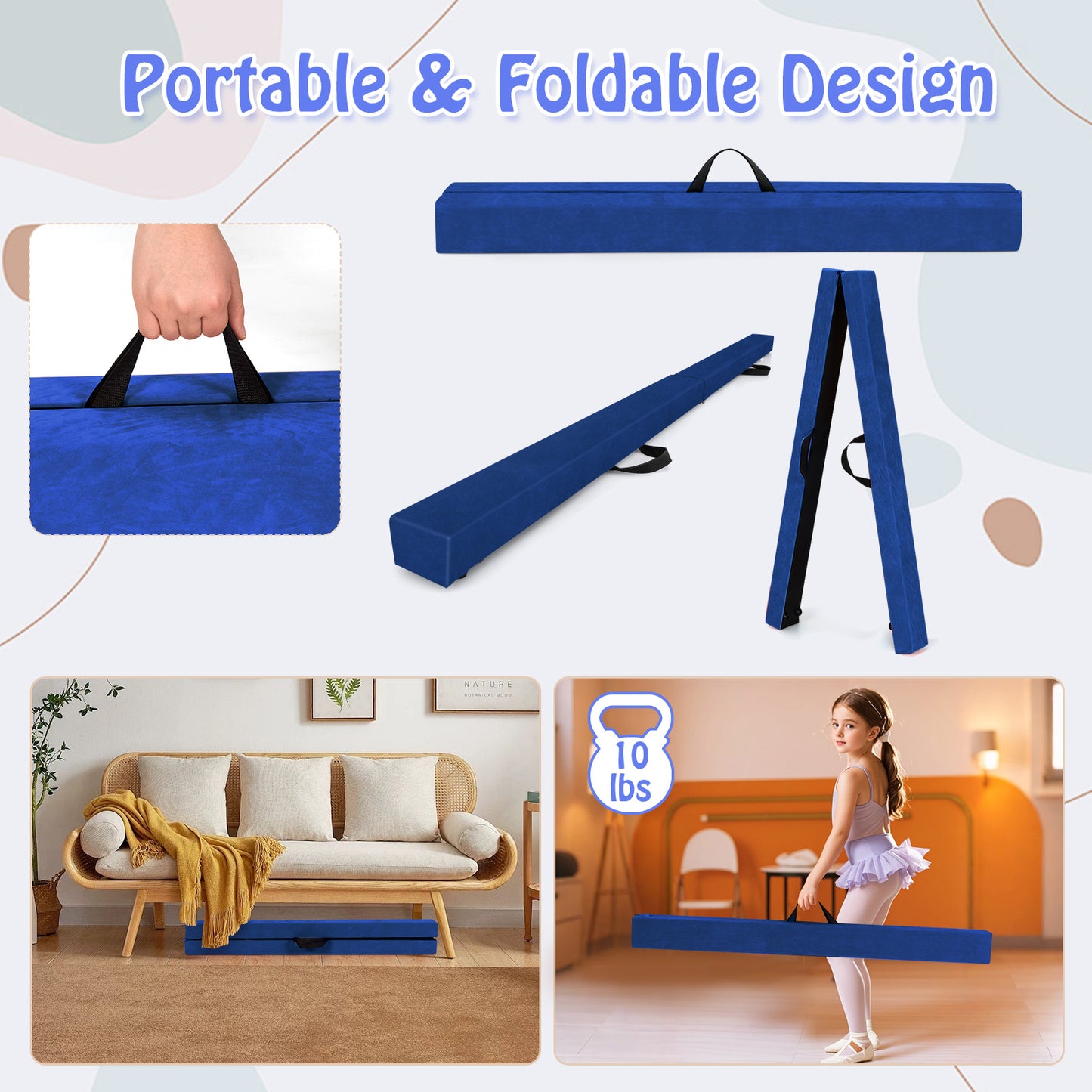 Folding Balance Beam with Solid Wood Base and Anti-slip Bottom-Blue Kids Crystal