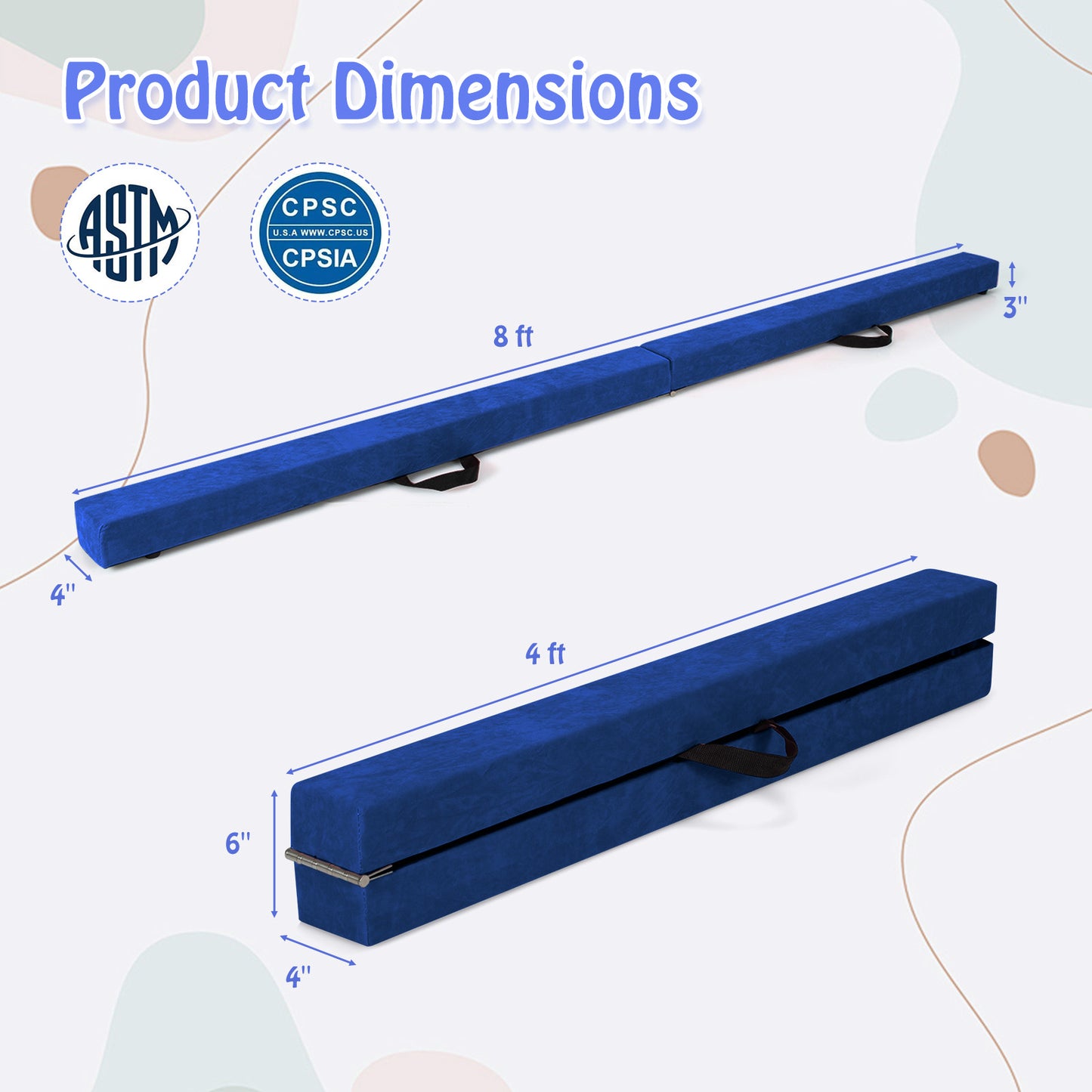Folding Balance Beam with Solid Wood Base and Anti-slip Bottom-Blue Kids Crystal