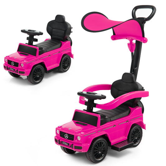 3-In-1 Ride on Push Car Mercedes Benz G350 Stroller Sliding Car with Canopy-Pink Kids Crystal