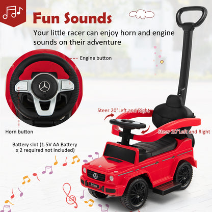 3-In-1 Ride on Push Car Mercedes Benz G350 Stroller Sliding Car with Canopy-Red