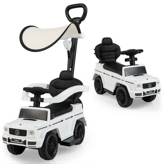 3-In-1 Ride on Push Car Mercedes Benz G350 Stroller Sliding Car with Canopy-White Kids Crystal