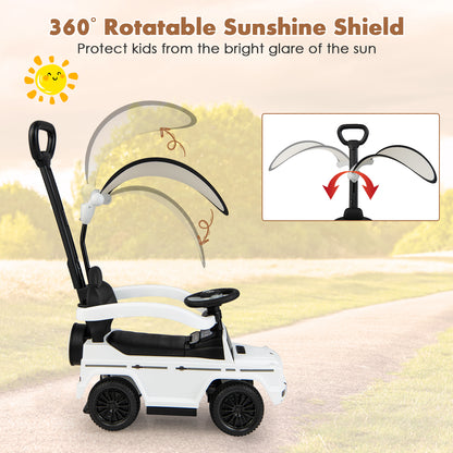 3-In-1 Ride on Push Car Mercedes Benz G350 Stroller Sliding Car with Canopy-White