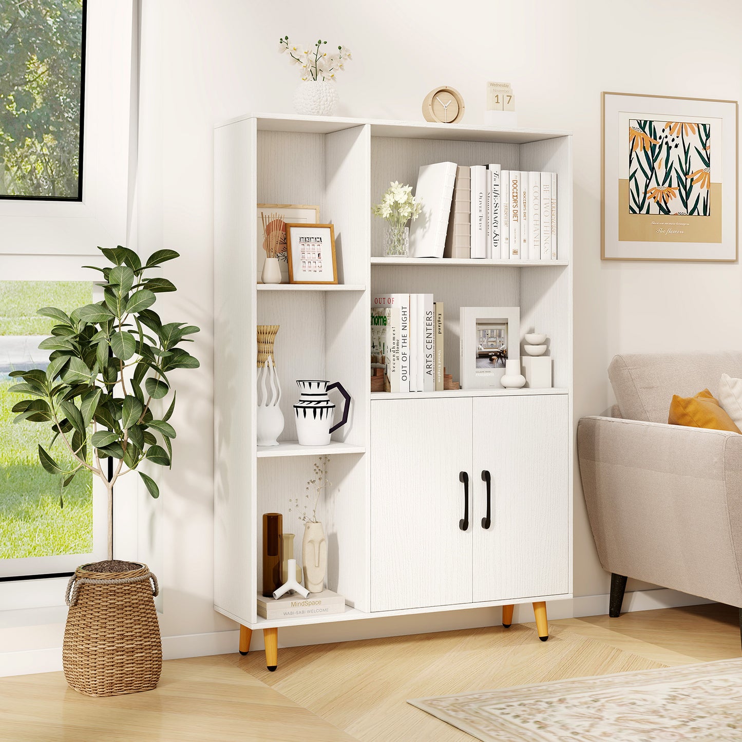 Free Standing Pantry Cabinet with 2 Door Cabinet and 5 Shelves Kids Crystal