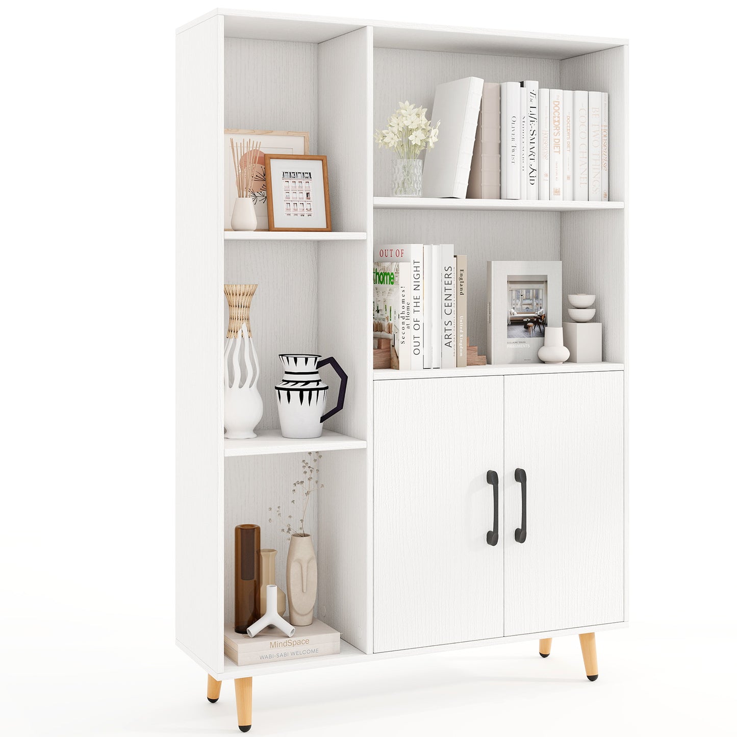 Free Standing Pantry Cabinet with 2 Door Cabinet and 5 Shelves Kids Crystal