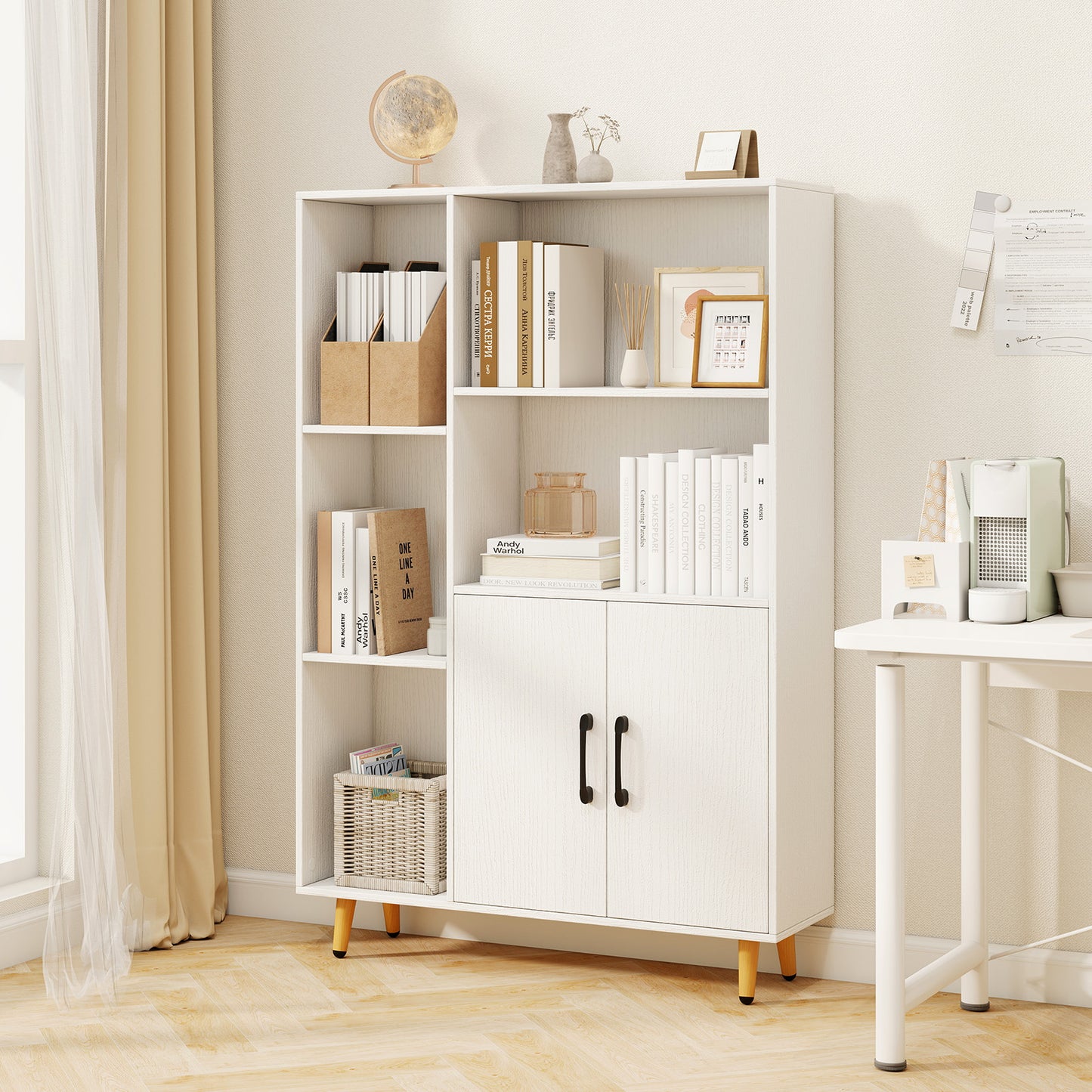 Free Standing Pantry Cabinet with 2 Door Cabinet and 5 Shelves Kids Crystal