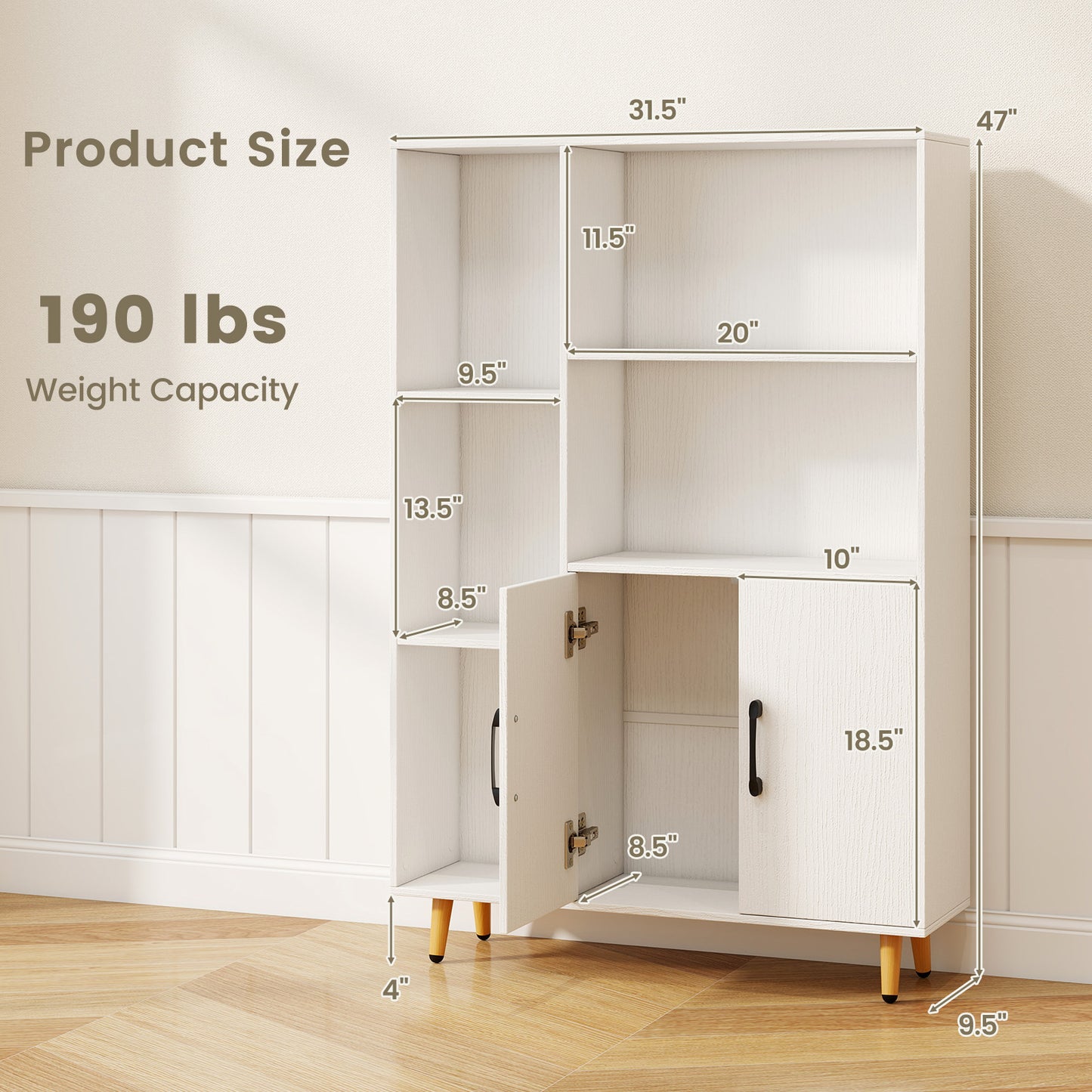 Free Standing Pantry Cabinet with 2 Door Cabinet and 5 Shelves Kids Crystal