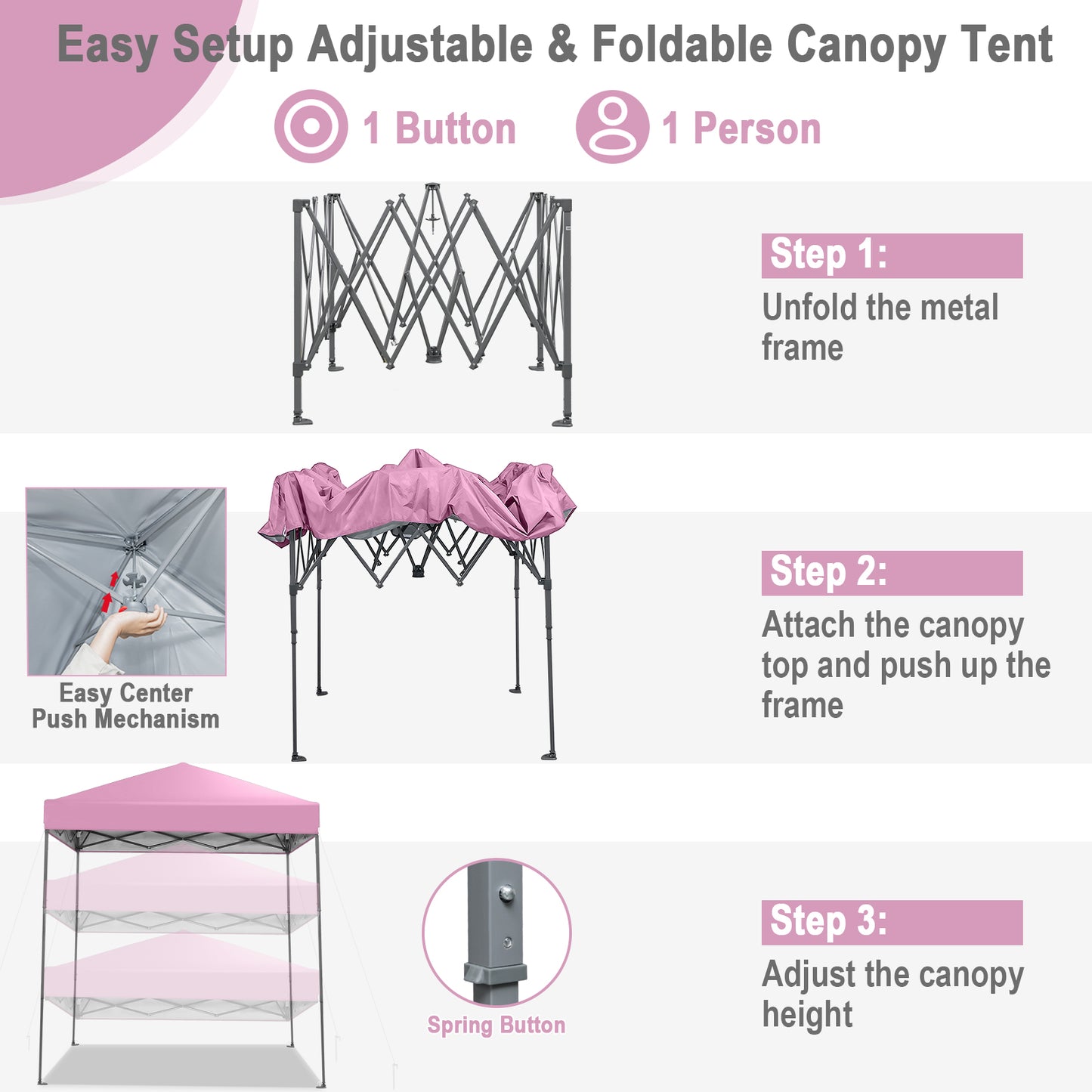 6.6 x 6.6 Feet Outdoor Pop-up Canopy Tent with UPF 50+ Sun Protection-Pink Kids Crystal
