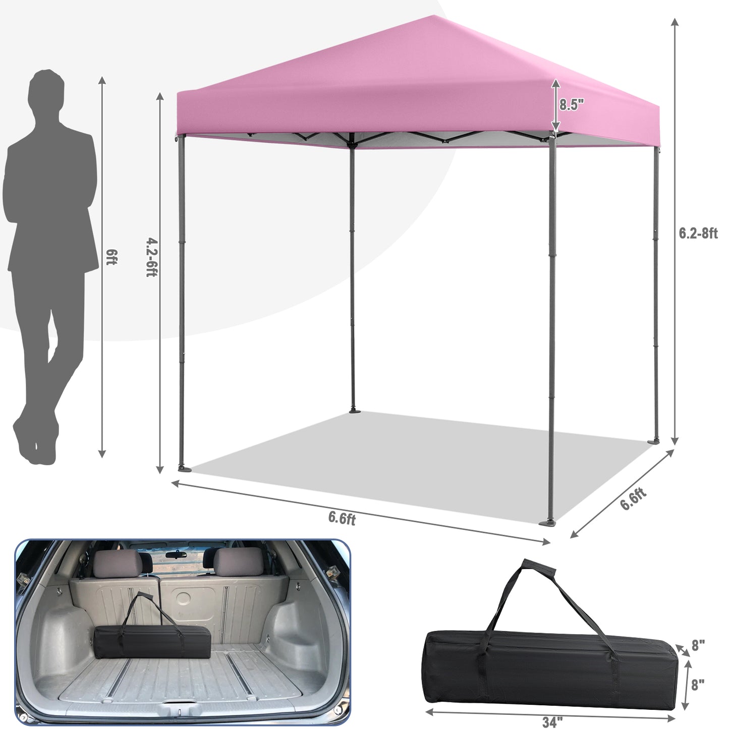 6.6 x 6.6 Feet Outdoor Pop-up Canopy Tent with UPF 50+ Sun Protection-Pink Kids Crystal