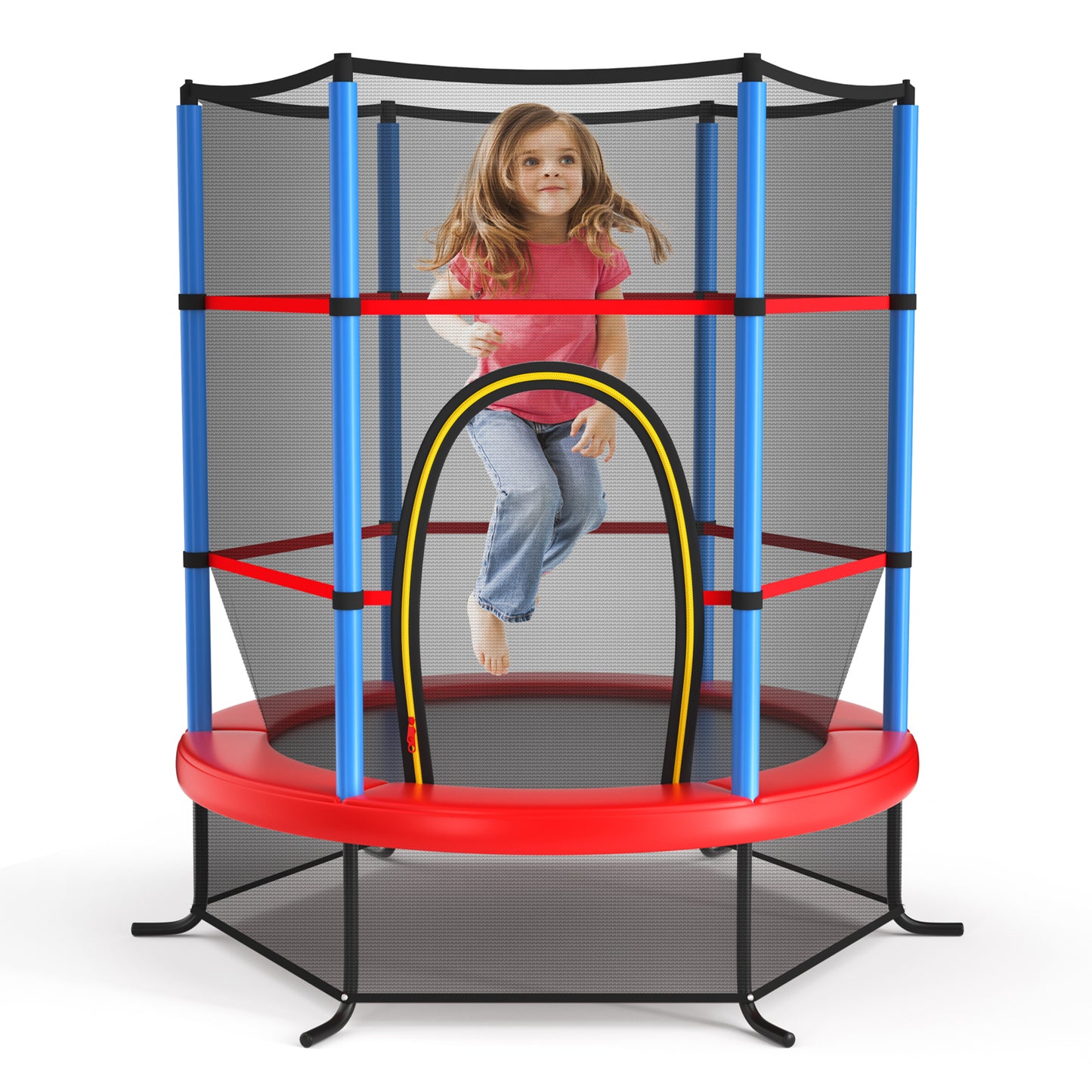 55 Inch Kids Recreational Trampoline Bouncing Jumping Mat with Enclosure Net-Navy Kids Crystal