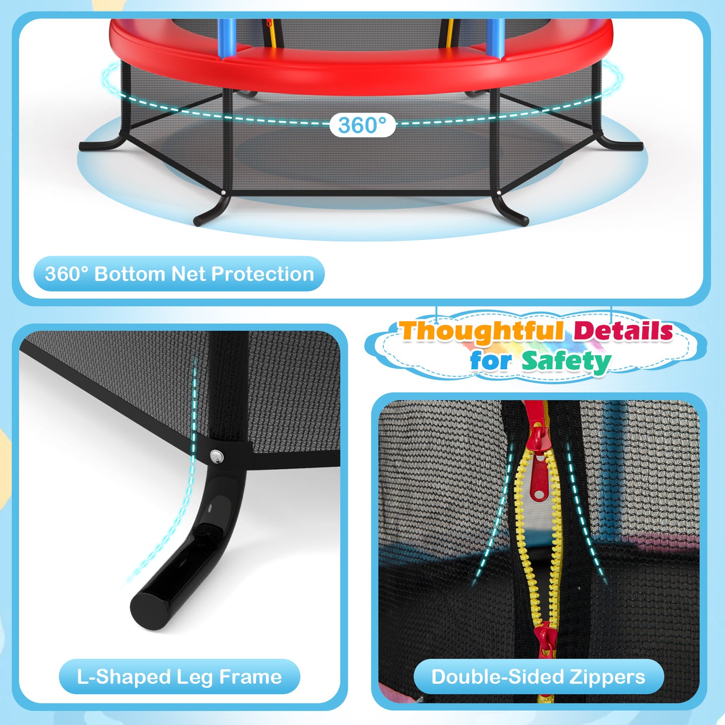 55 Inch Kids Recreational Trampoline Bouncing Jumping Mat with Enclosure Net-Navy Kids Crystal