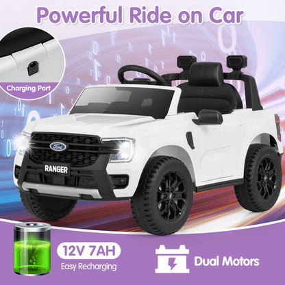 12V Electric Kids Ride on Car Licensed Ford Ranger with Remote Control and Music-White