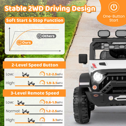 12V Electric Kids Ride on Truck with Remote Control and Music-White