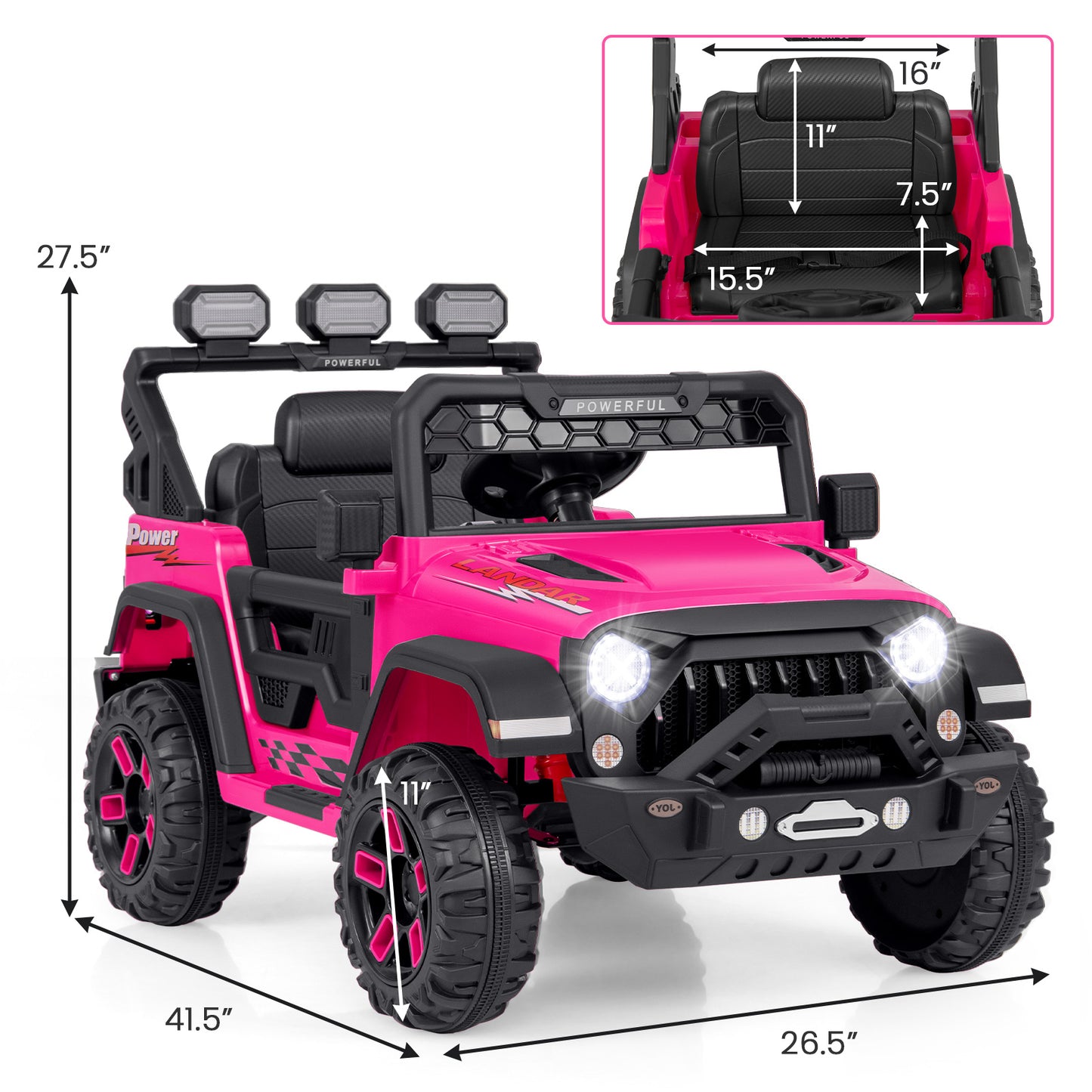 12V Electric Kids Ride on Truck with Remote Control and Music-Pink Kids Crystal