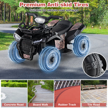 6V Kids ATV Quad Electric Ride On Car with LED Light and MP3-Solid Black