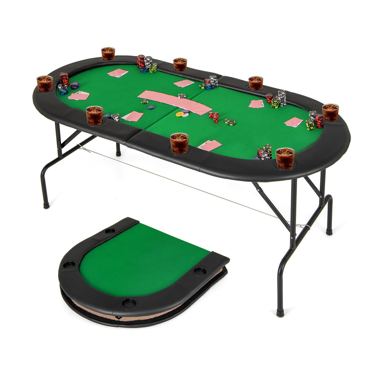 8 Players Texas Holdem Foldable Poker Table-Green Kids Crystal