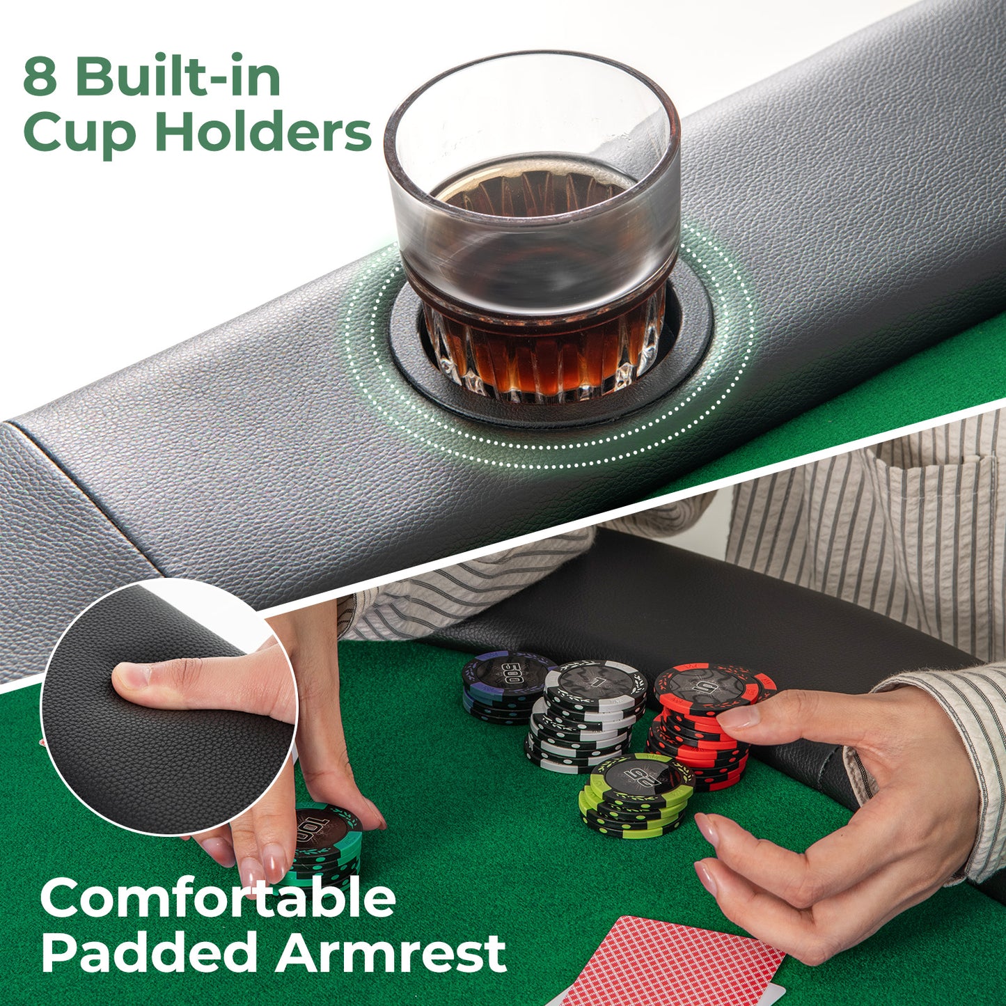 8 Players Texas Holdem Foldable Poker Table-Green Kids Crystal