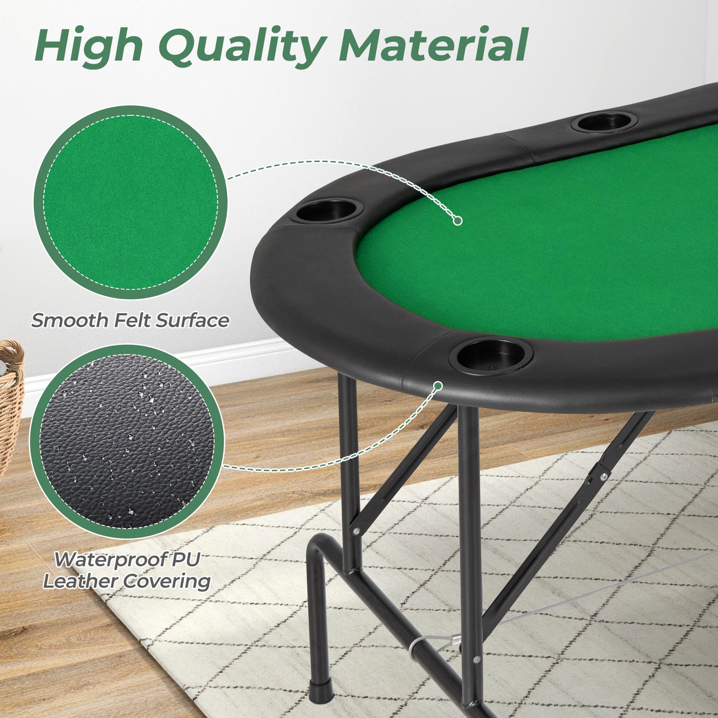 8 Players Texas Holdem Foldable Poker Table-Green Kids Crystal