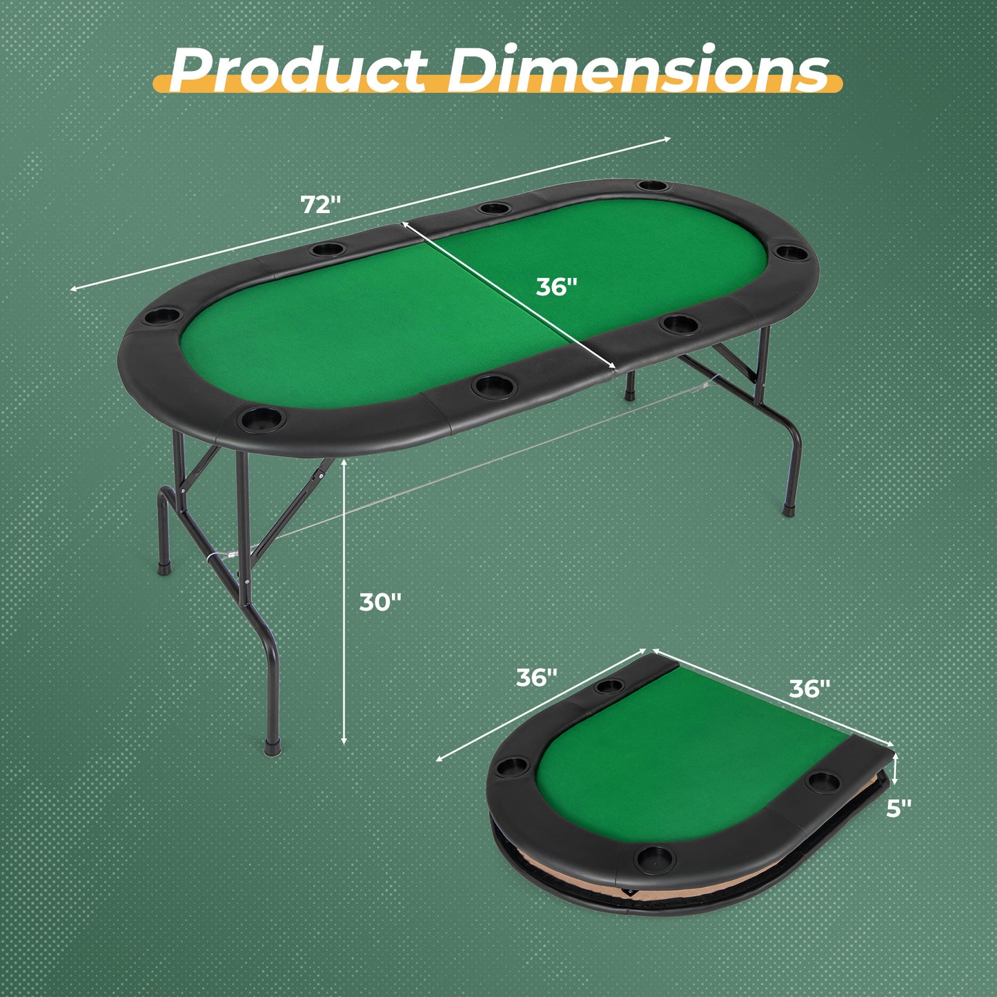 8 Players Texas Holdem Foldable Poker Table-Green Kids Crystal