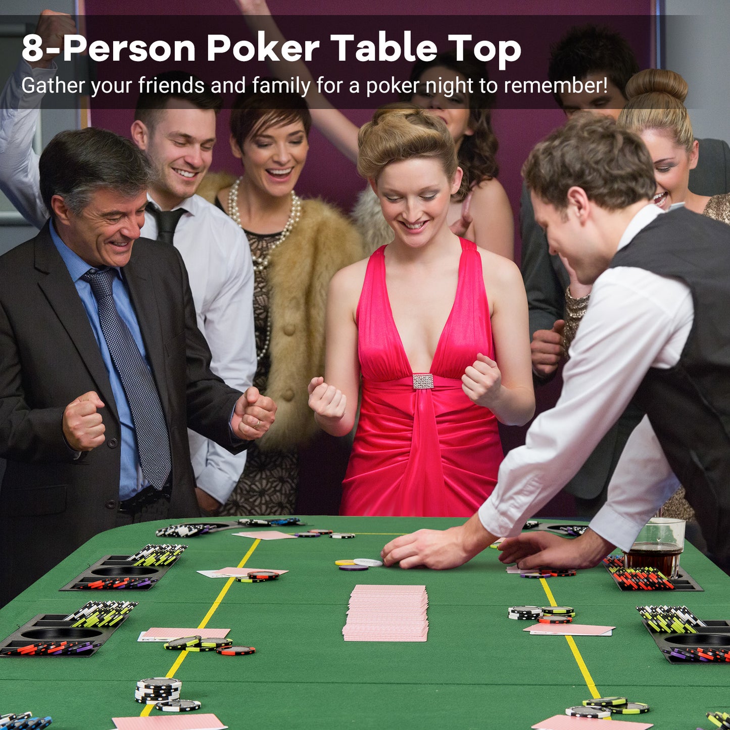 79 x 36 Inch 8-Player Foldable Poker Table Top with Carry Bag and Cup Holders Kids Crystal