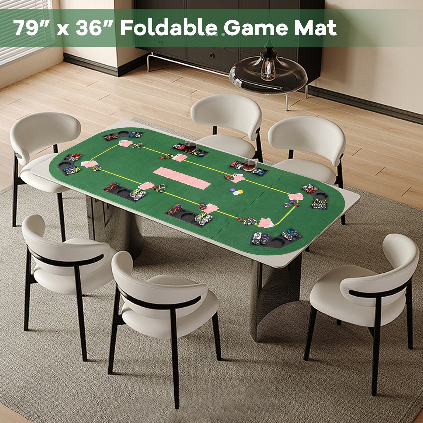 79 x 36 Inch 8-Player Foldable Poker Table Top with Carry Bag and Cup Holders Kids Crystal