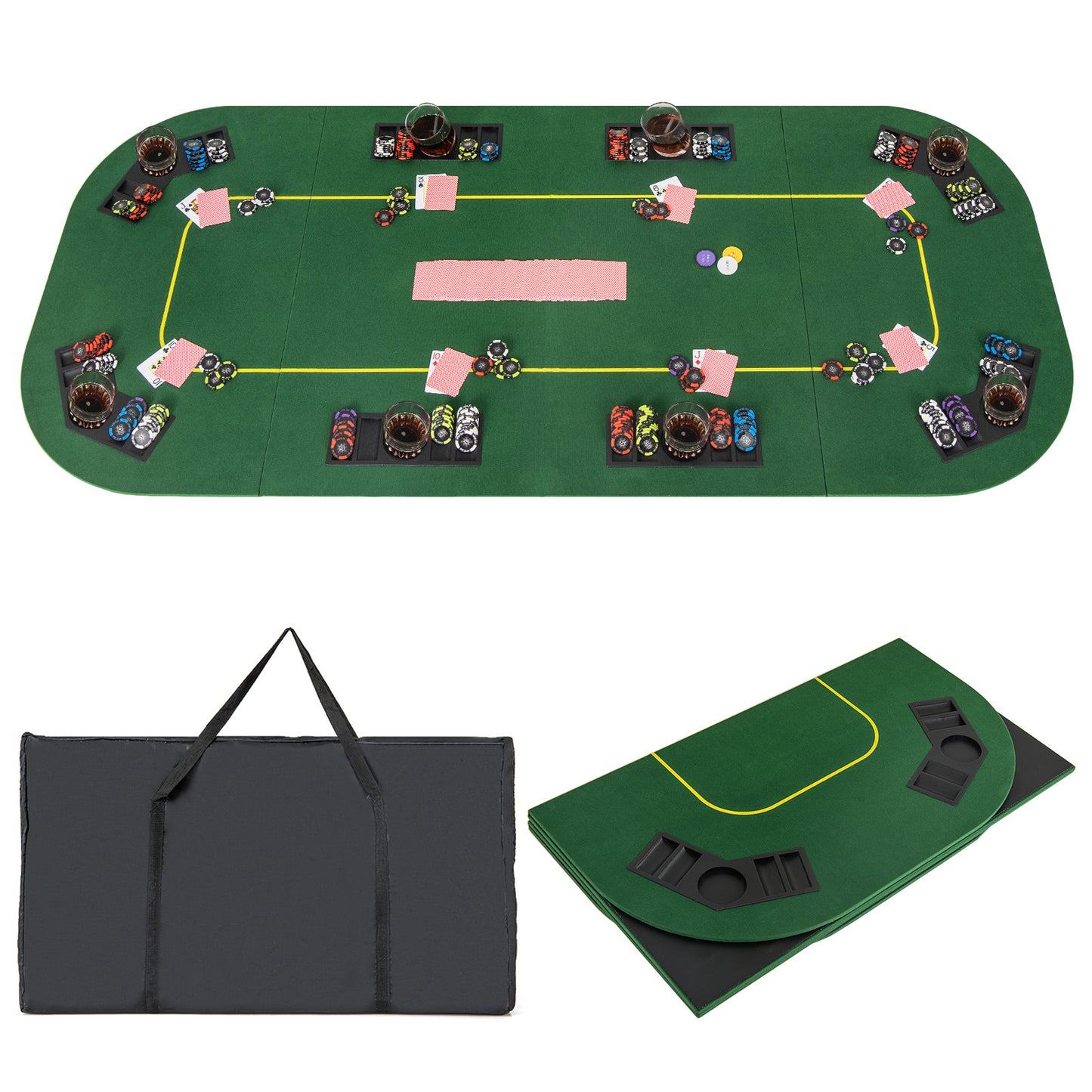 79 x 36 Inch 8-Player Foldable Poker Table Top with Carry Bag and Cup Holders Kids Crystal