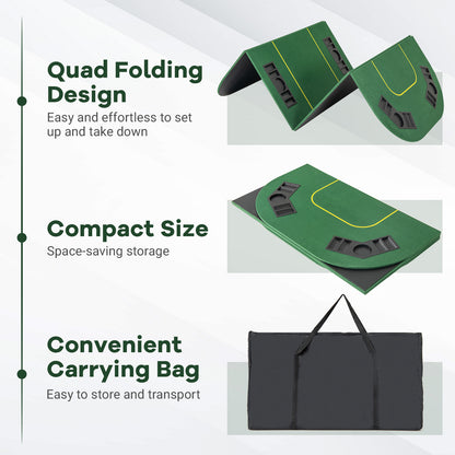 79 x 36 Inch 8-Player Foldable Poker Table Top with Carry Bag and Cup Holders