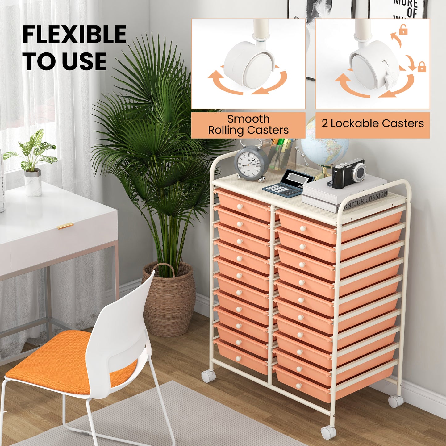 20 Drawers Rolling Storage Cart Studio Organizer-Peach Kids Crystal