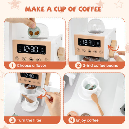 Corner Wooden Play Kitchen with Coffee Machine and Slide for Kids-White