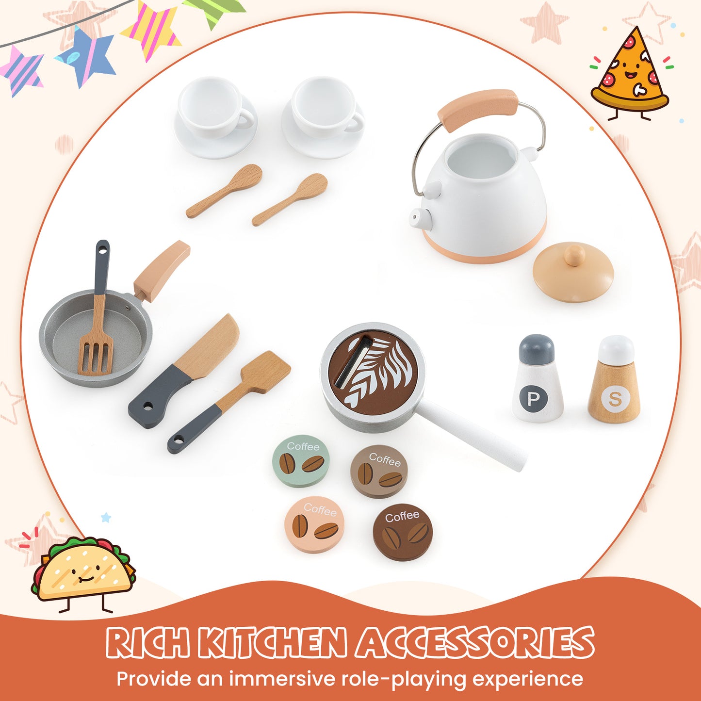 Corner Wooden Play Kitchen with Coffee Machine and Slide for Kids-White Kids Crystal