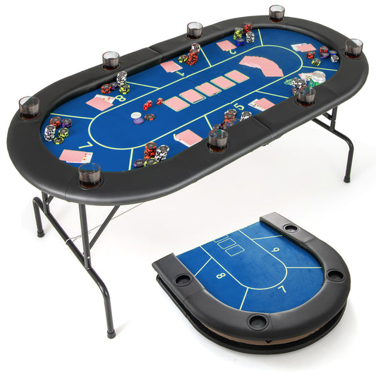 72 x 36 x 30.5 Inch Foldable Poker Table with 8 Cup Holders-Blue Kids Crystal